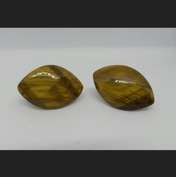 Vintage Moonglow Faux Tiger Eye Pierced Earrings - Picture 4 of 5